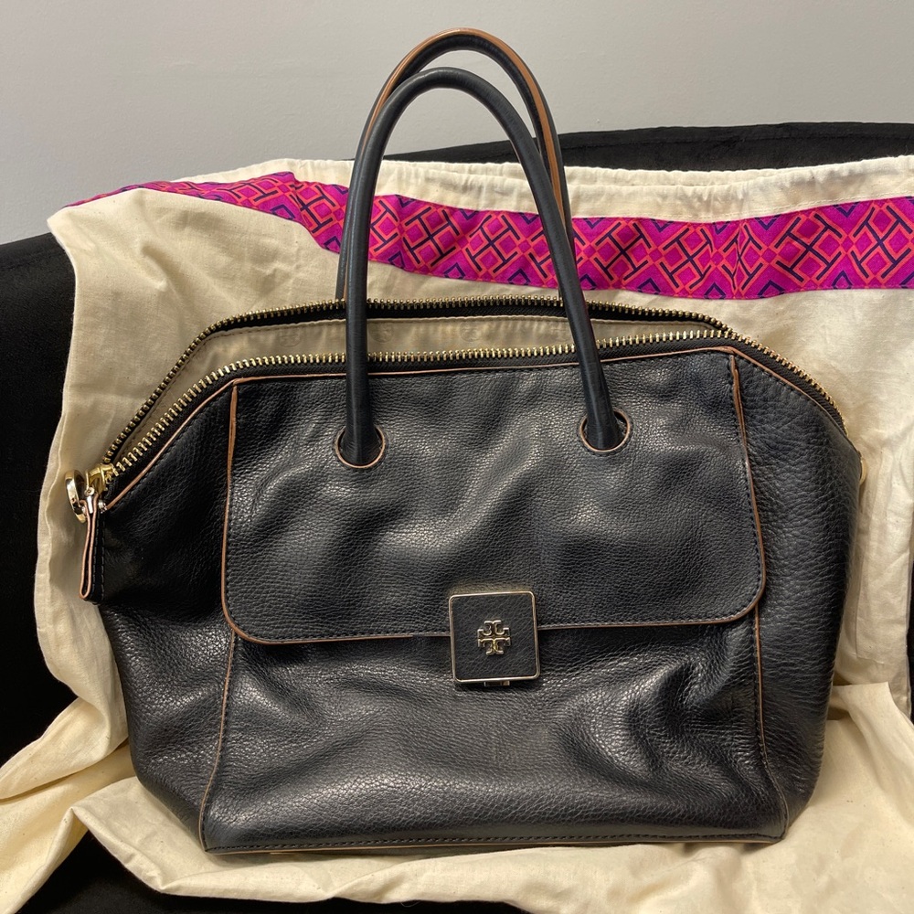 VINTAGE Tory Burch Black REAL Leather Handbag